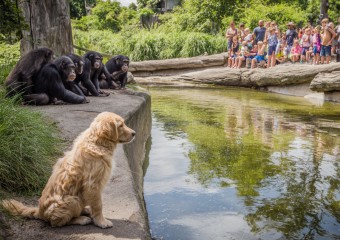 Puppy Slips Into Chimp Enclosure – What Zookeepers Witness Next Is Astonishing!